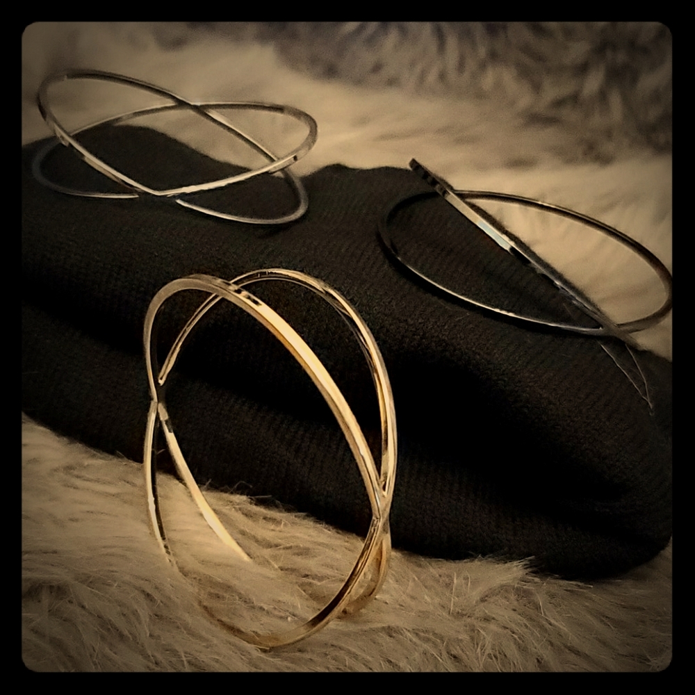 3 "X" Silver/Gold/Gunmetal Bracelet/Bangle Set